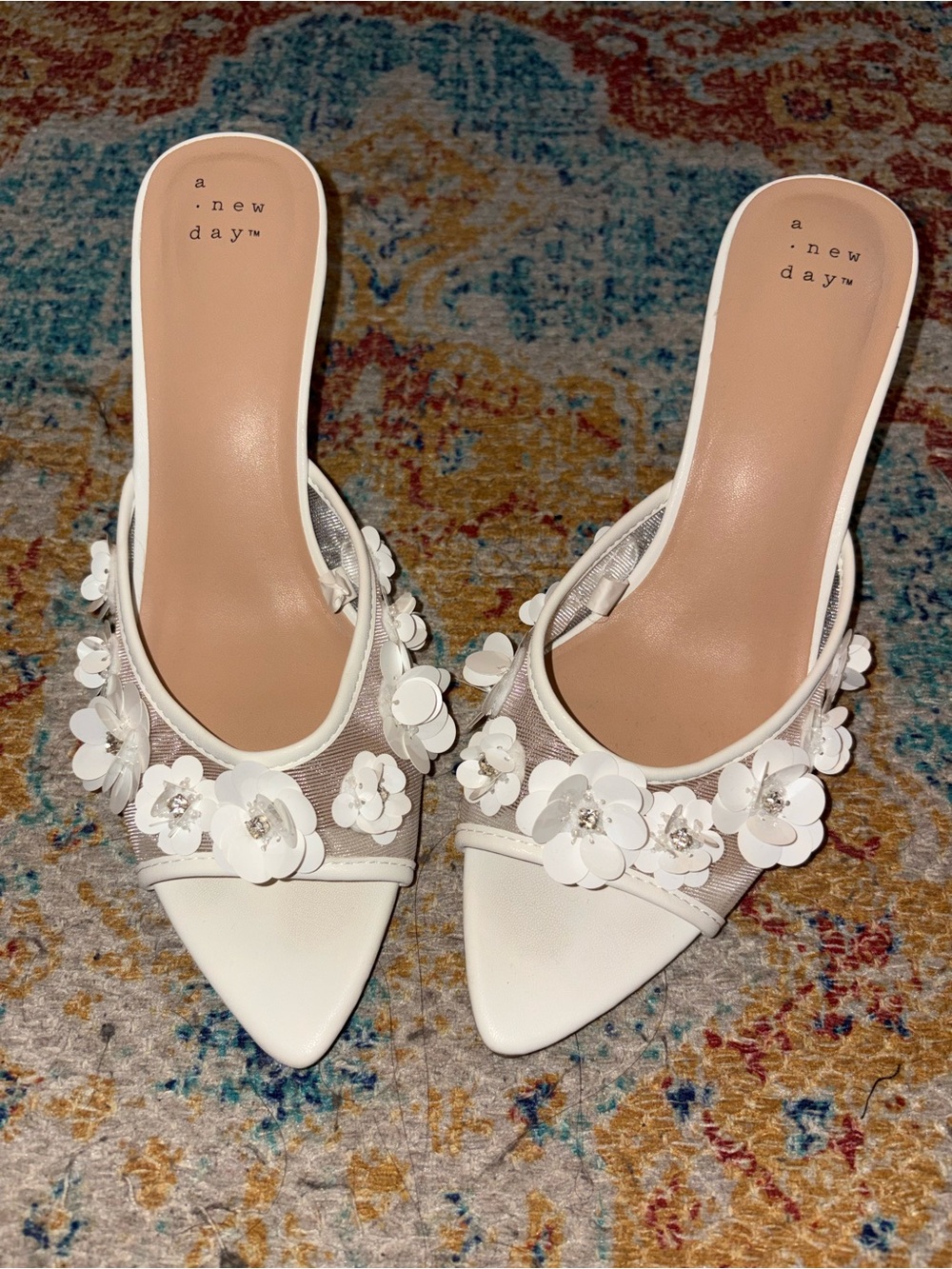 Target a.new.day™ White Floral Appliqué Pointed Toe Mules